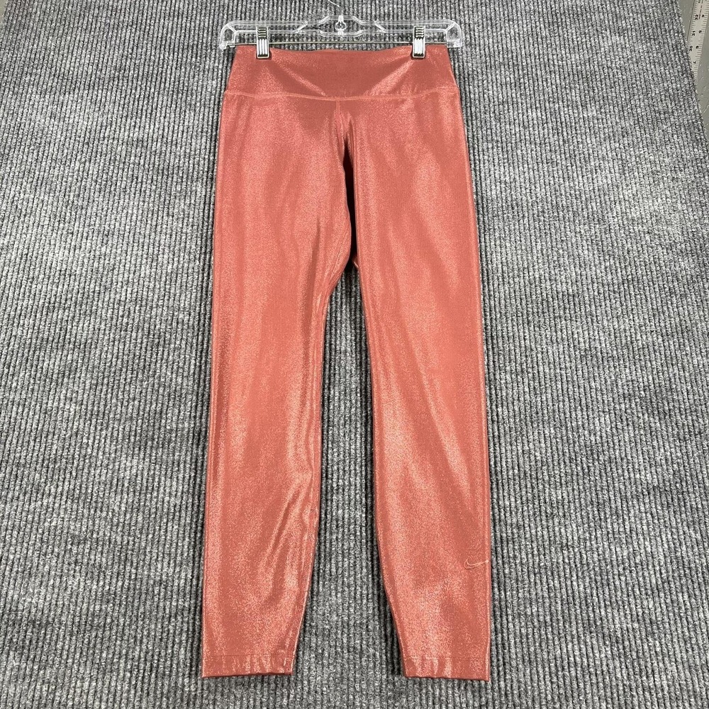 Nike Dri-FIT Leggings‎ Womens Small Pink Shimmer Metallic Mid Rise CU8030-652
